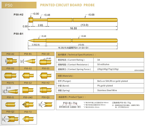 P50測(cè)試探針規(guī)格、P50測(cè)試探針選型、測(cè)試探針廠家